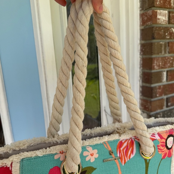 NWT Spartina 449 Boho Beach Tote Linen & Leather Floral - Picture 5 of 15